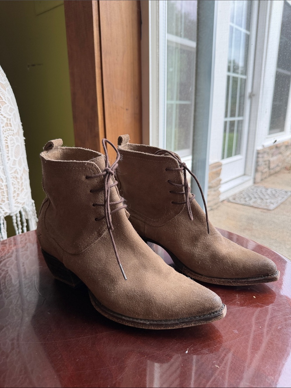 Frye Brown Suede Lace-Up Ankle Booties